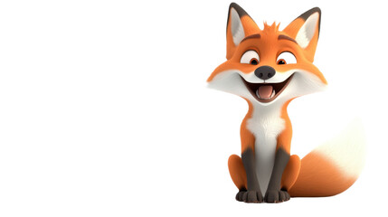 Obraz premium cheerful cartoon fox sitting upright grinning on white background