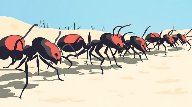 red and black ants marching on sand clip art preview
