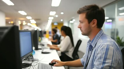 Dynamic team strategizing social media campaigns in a vibrant office setting.