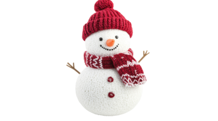 cheerful snowman wearing red hat and scarf on white background