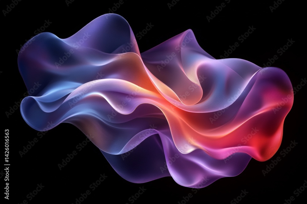 Poster Colorful fluid shapes create an abstract art piece with vibrant hues and smooth curves floating against a dark background