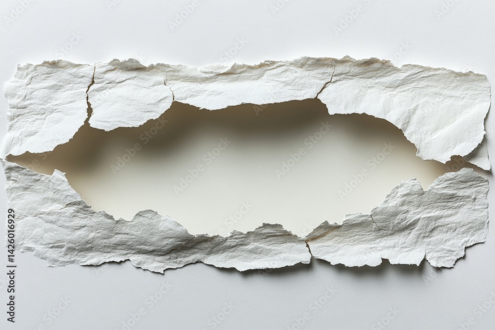 Aufkleber Torn white paper creating an empty space showcasing texture and depth in a minimalist style
