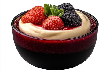 Vivid strawberry and cream sundae isolated on a white background