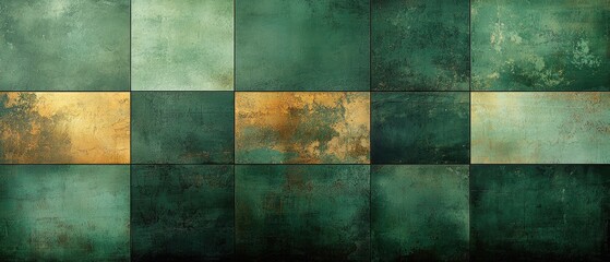Abstract checkered pattern with green and yellow tones creating a textured background.