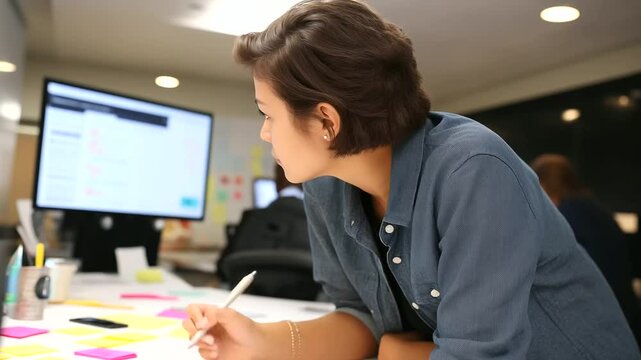 Designers collaborating on app prototypes in a vibrant studio environment.