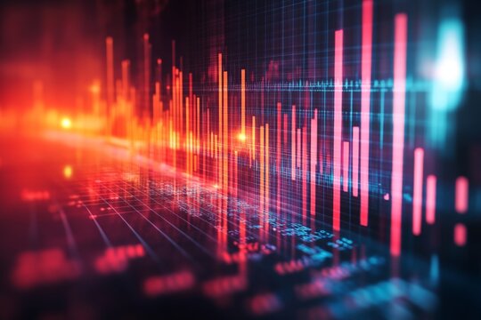 Vibrant data visualization showcasing trends and patterns in analytical graphs over a dark background