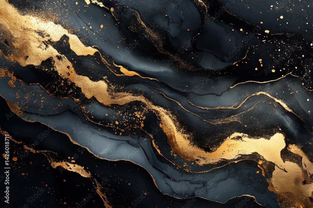 Poster elegant black and gold abstract design featuring fluid shapes and textures in a sophisticated layout