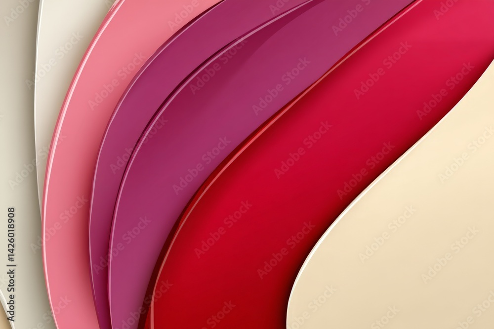 Poster Colorful wavy patterns in shades of pink and beige create a modern abstract design in a minimalist setting