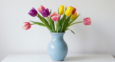 Obraz premium Colorful tulips in vase spring bouquet