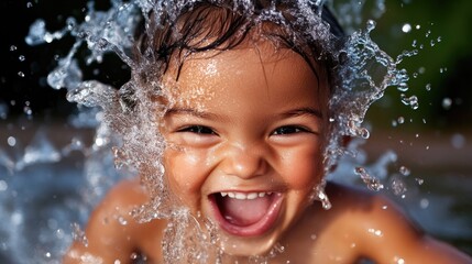 Obraz premium A child joyfully splashes in water