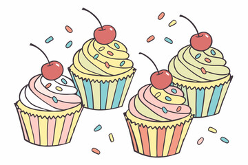 Colorful cupcakes isolated on a transparent background