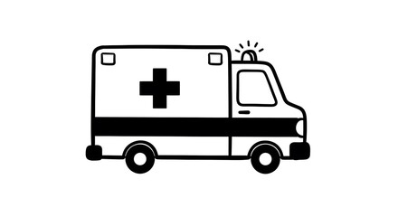 Black and White Ambulance Vector Illustration