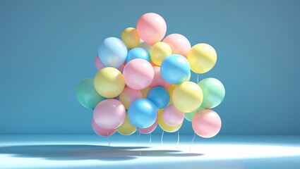 Colorful balls floating mid-air in a lively abstract pile