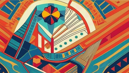 Geometry Art Style Digital Decorative Artwork A Vibrant Display of Shapes and Colors in a Modern Minimalist Setting, Perfect for Home Decor, Design Inspiration or Digital Art Enthusiasts.