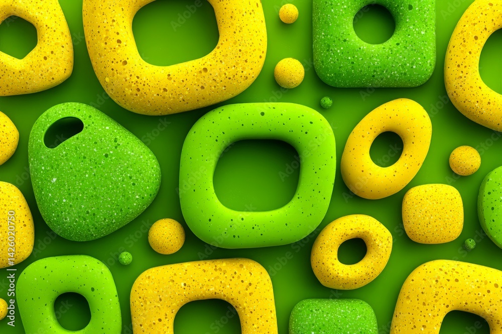 Aufkleber colorful abstract shapes in vibrant greens and yellows create a playful pattern on a bright backgrou