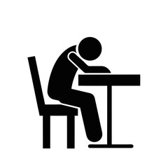 Tired Person Icon Silhouette Resting Head On Table Exhaustion Symbol