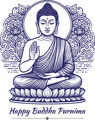 happy buddha Purnima poster stroke style