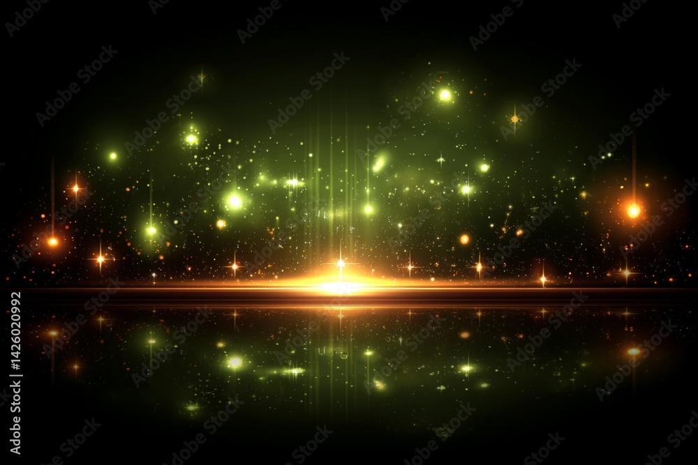 Poster colorful shimmering lights create a captivating cosmic atmosphere with reflections at night