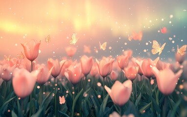 Beautiful pastel colored blurred spring tulips