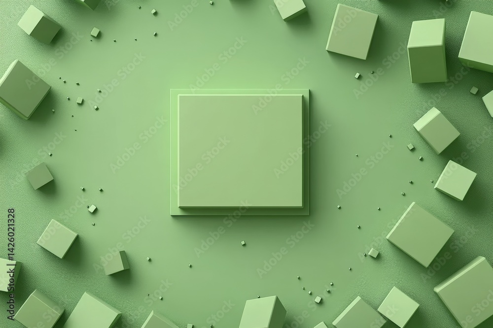 Fototapete minimalist green geometric shapes arranged in an abstract design with cubes in various positions