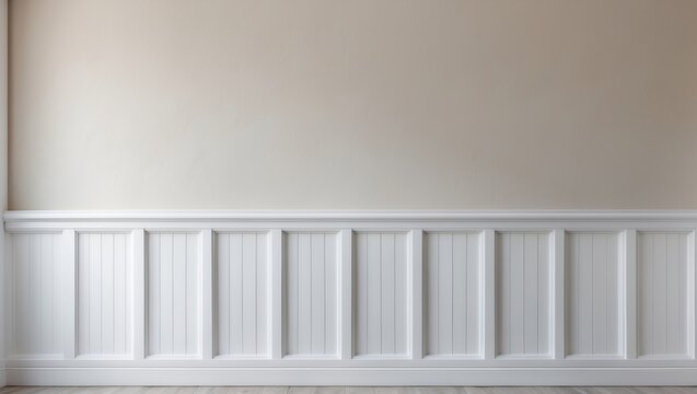 White wall paneling with decorative beadboard and trim