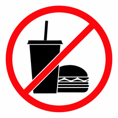 No Fast Food Symbol With Burger And Drink In Red Circle