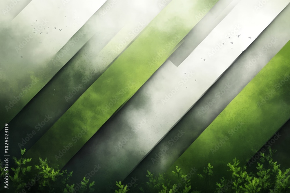 Aufkleber abstract design of green stripes and mist creating a serene nature-inspired artwork