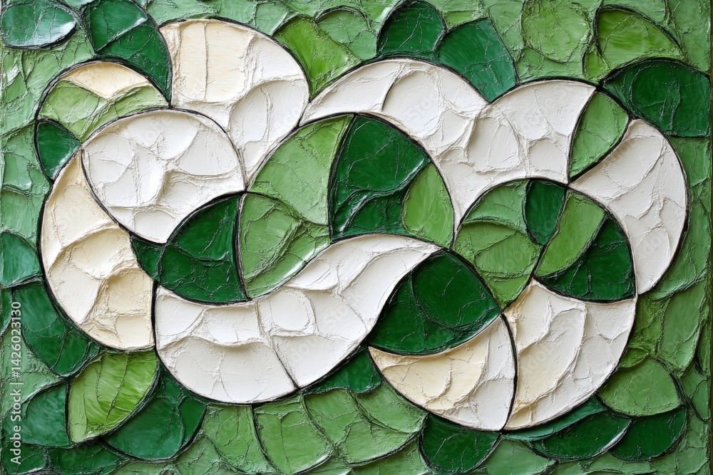 Aufkleber colorful abstract mosaic design featuring green and white shapes in a flowing pattern