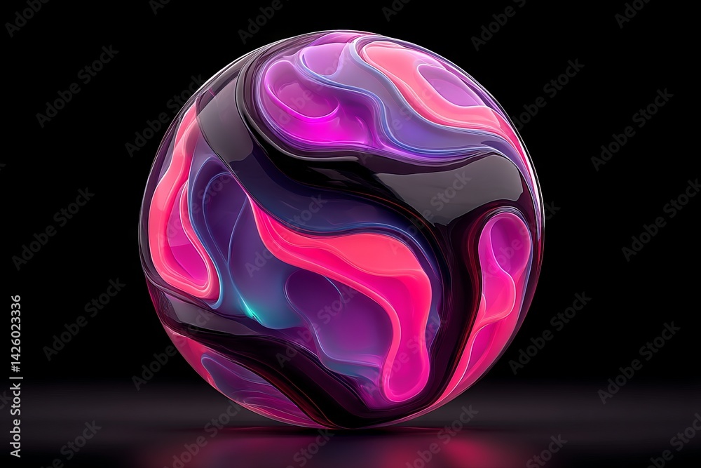 Aufkleber Colorful abstract sphere with swirling patterns illuminated against a dark background creating a vibrant visual effect
