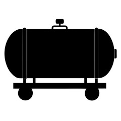 Black Silhouette Of A Horizontal Liquid Tank On A Wheeled Platform Isolated