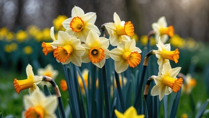 Obraz premium Bright yellow daffodils basking in sunlight