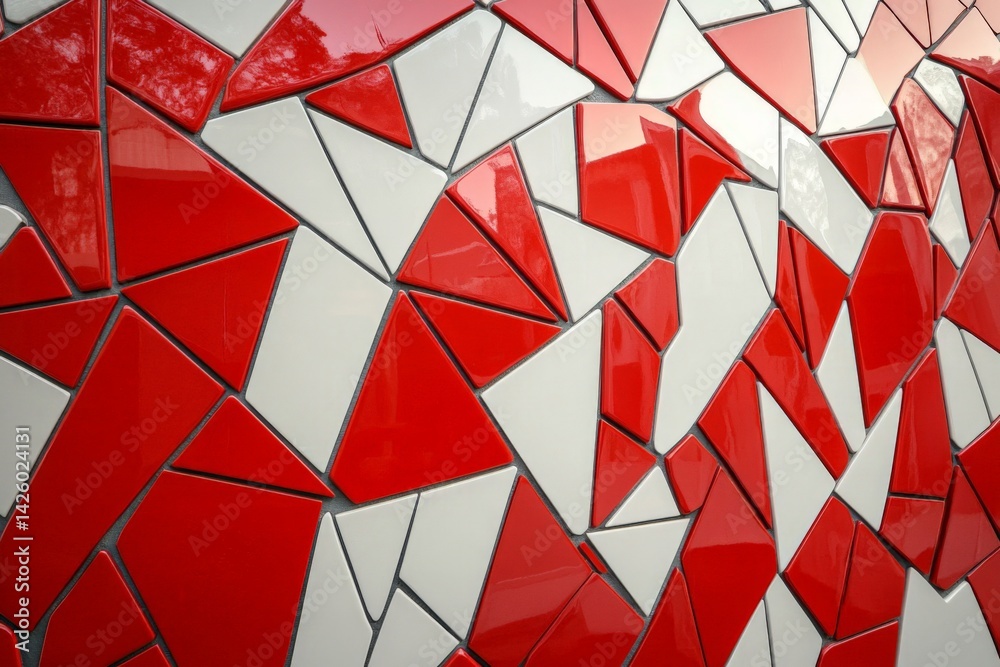 Aufkleber colorful mosaic pattern created with red and white tiles, showcasing an artistic design on a wall