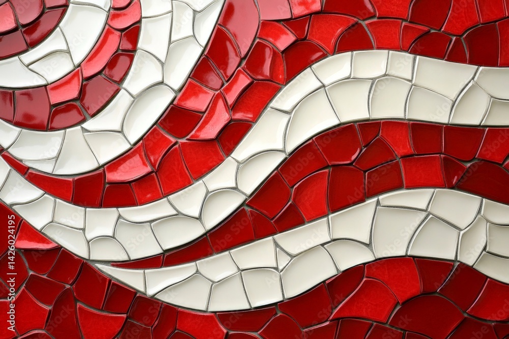 Leinwandbilder colorful mosaic design with red and white tiles showcasing intricate patterns in a decorative art di