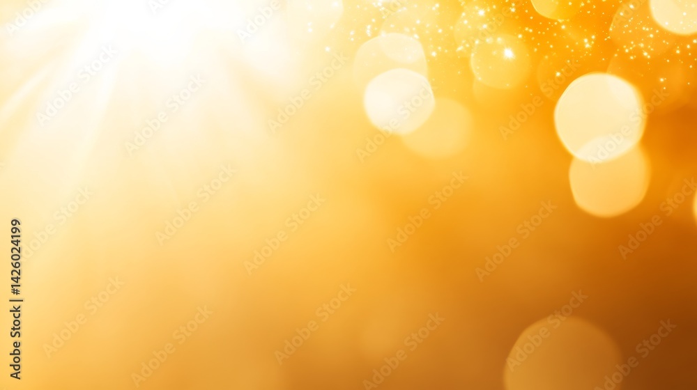 Poster A golden celestial sky features a bright focal point surrounded by a glowing aura, creating a spiritual atmosphere with open space on the right for text or design