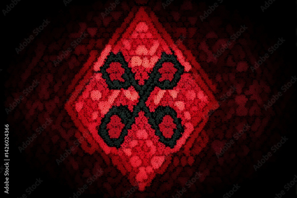 Poster Unique abstract design featuring geometric shapes in bold red and black colors on a dark background
