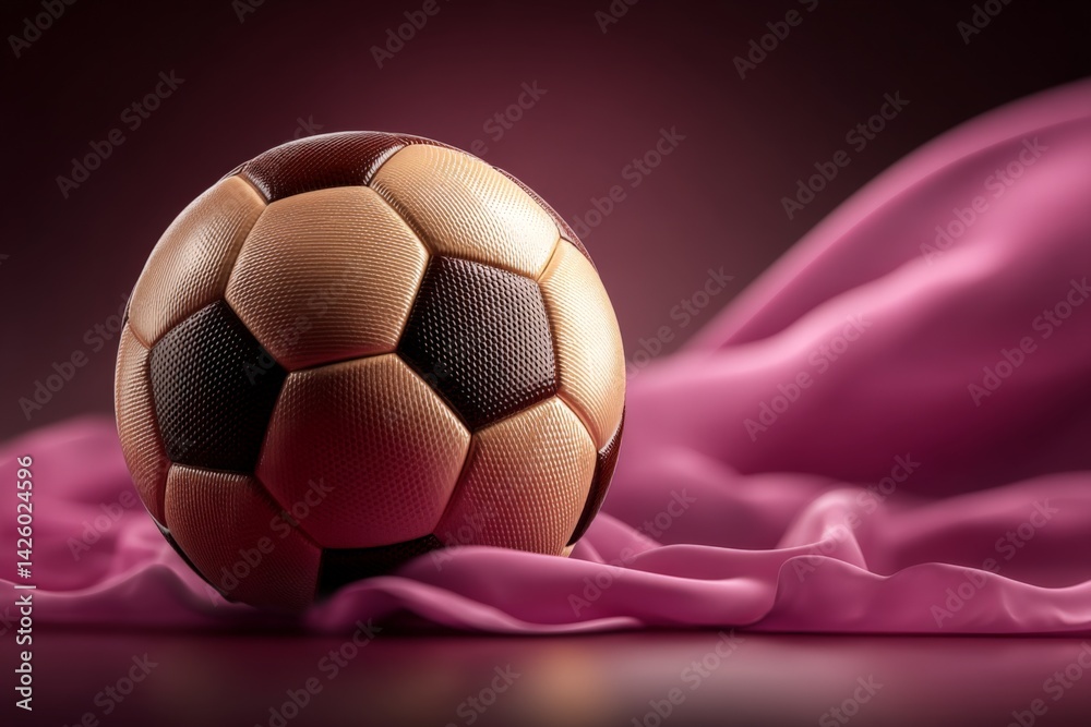 Poster soccer ball resting on soft fabric in warm lighting creating an elegant atmosphere