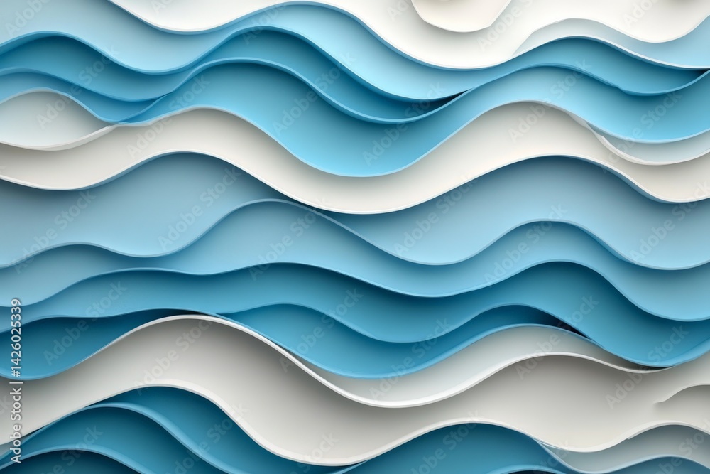 Poster Colorful layered paper waves create a dynamic abstract design that evokes the movement of water in an artistic way