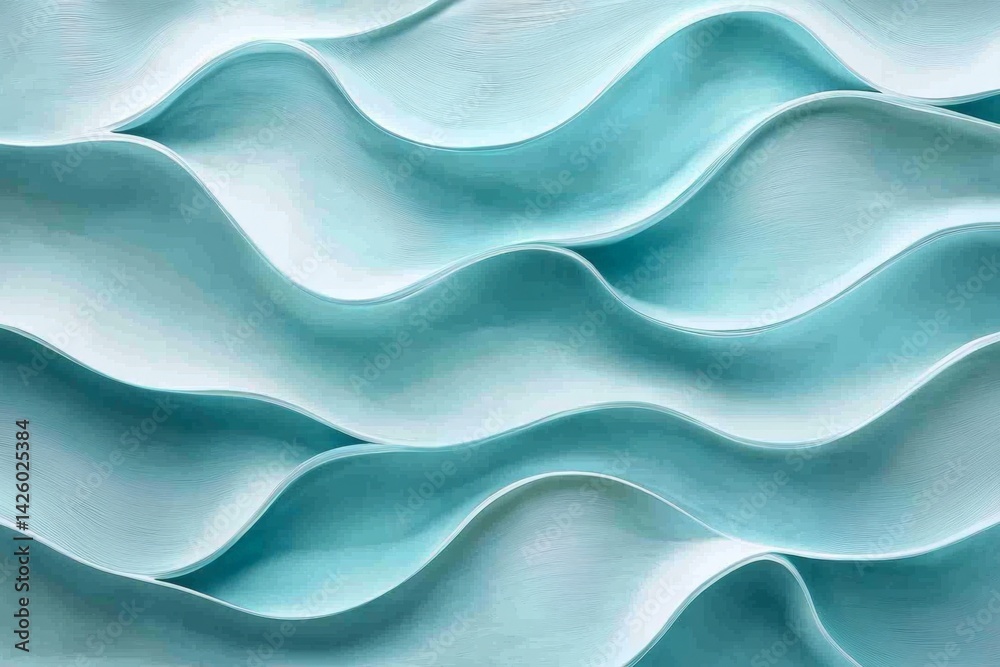 Poster Textured waves in soft aquamarine tones creating a calming and serene atmosphere in an artistic display