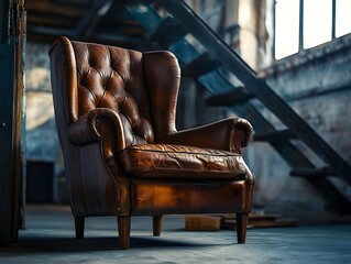 Luxurious Brown Leather Armchair: Vintage Style Furniture for Cozy Modern Interiors - Interior Design and Home Decor Elegance
