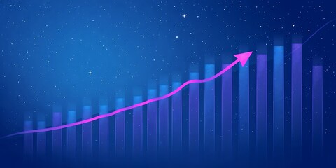 A financial chart showing growth with an upward trending arrow on a starry blue background