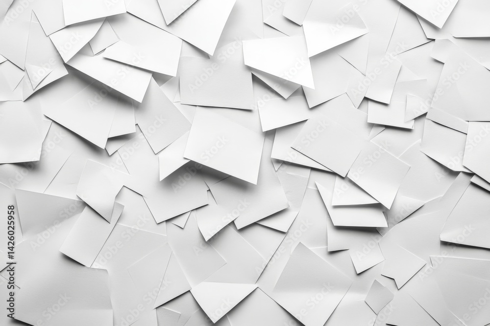 Aufkleber White paper fragments scattered across a flat surface create an abstract and textured background for creative projects