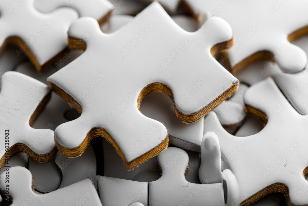 Poster puzzle pieces scattered on a table, ready to be assembled in a creative activity at home during a co
