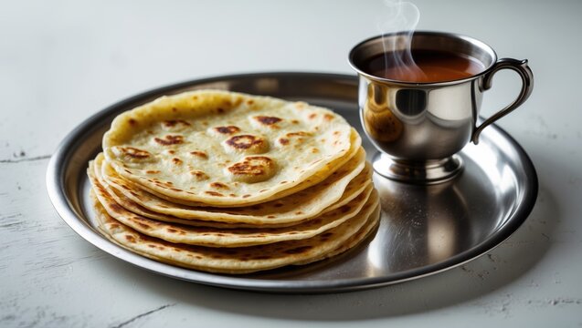 Traditional Indian Chai and Paratha: Hot Tea with Flatbread