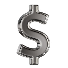 Chrome Dollar Symbol 3D Render on Transparent Background