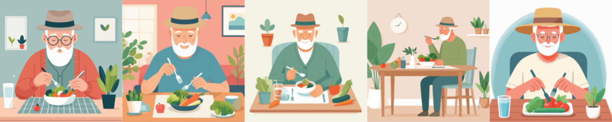 vector character grandfather eating vegetables