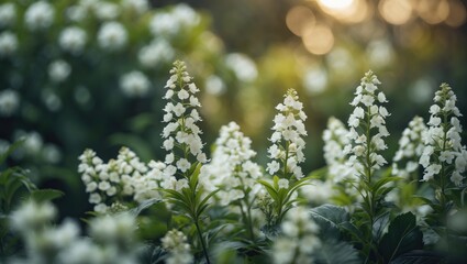 Obraz premium White flower against a garden background