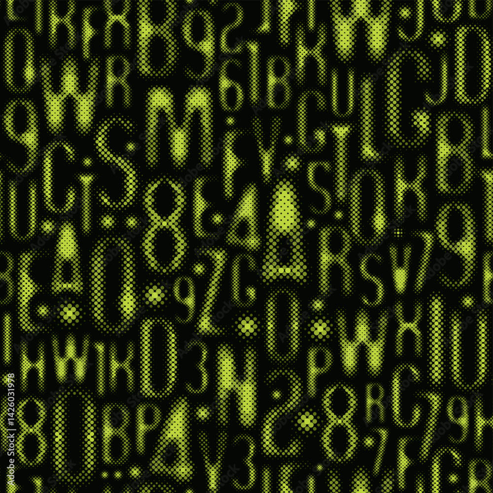 Aufkleber hand drawn seamless background with font consisting of dots. simple font with the theme of computer 
