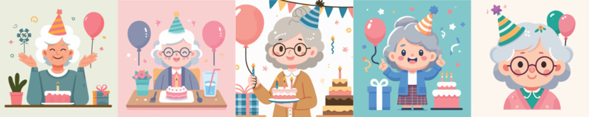 set of birthday grandma vectors