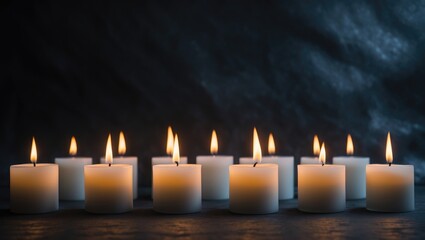 White Candle Flames Against a Black Background