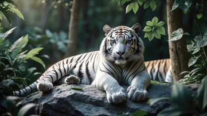 Obraz premium White tiger relaxing peacefully